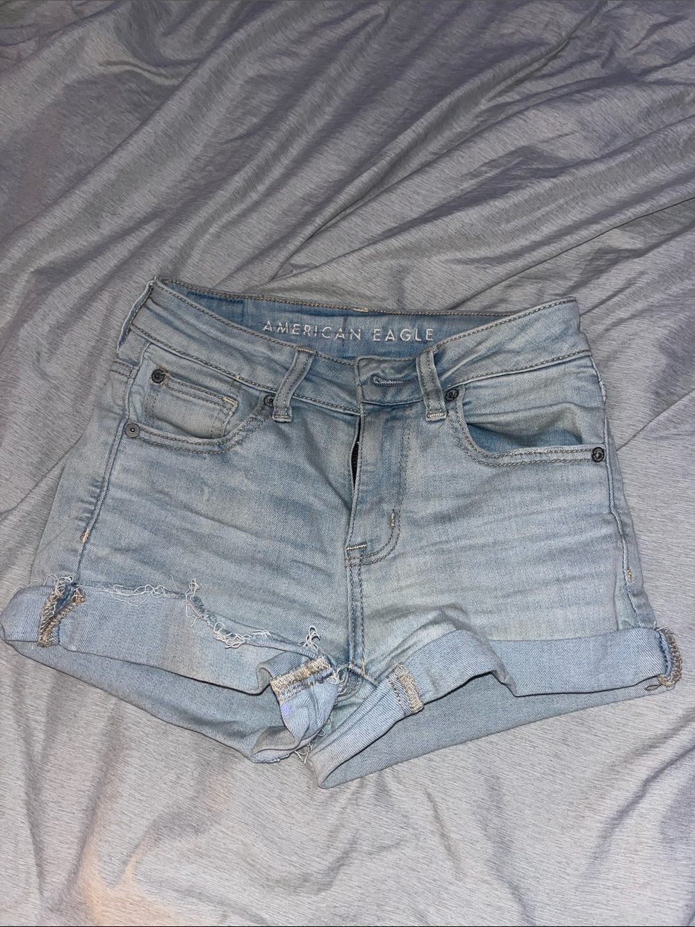 American Eagle Outfitters Light Wash Denim Rolled Hem Shorts
